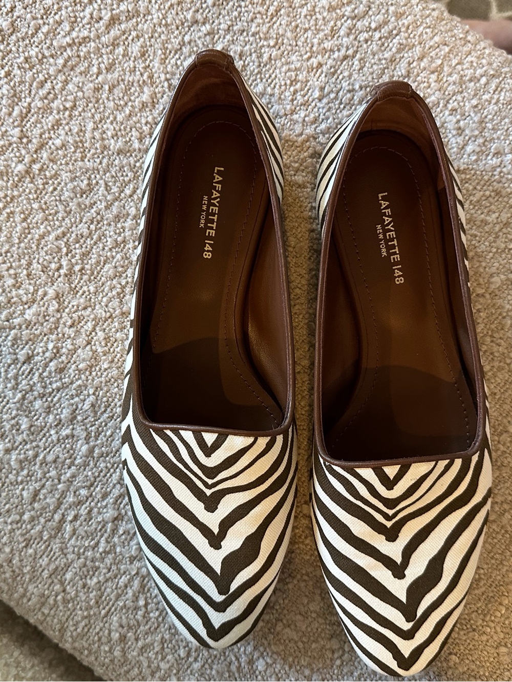 Lafayette 148 New York Brown and White Zebra-Pattern Pointed Toe Flats